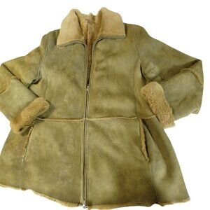 Fur Olsen Coat Jacket 2XL Olive Green Genuine Lamb Sheep Shearling Coat Zip
